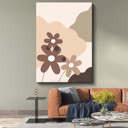 Minimalist Çiçekler - Kahverengi Tonlarında Geometrik Flora Kanvas Tablo