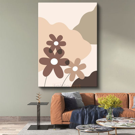 Minimalist Çiçekler - Kahverengi Tonlarında Geometrik Flora Kanvas Tablo