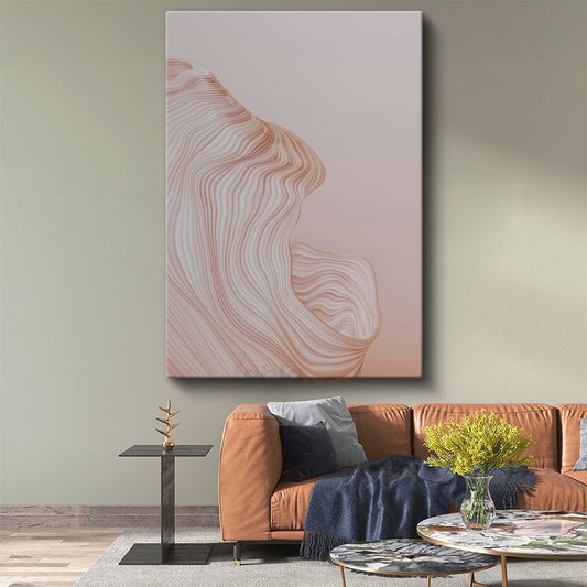 Pembe Dalgalar - İnce Çizgili Minimalist Akış Kanvas Tablo