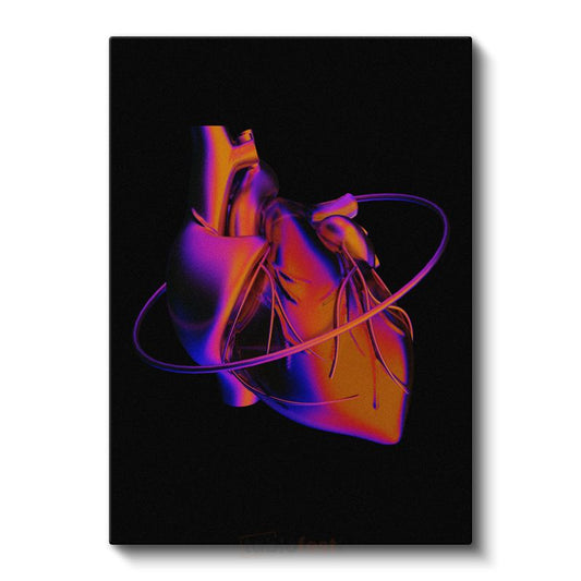 Kalp Ritmi - Neon Anatomik Kalp ve Enerji Halkası Kanvas Tablo
