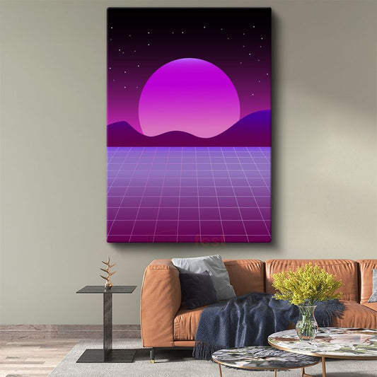 Retro Geleceğin Ufku - Mor Pembe Geometrik Perspektif Kanvas Tablo