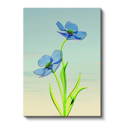 Cam Çiçekler - Minimalist Mavi Flora Kanvas Tablo