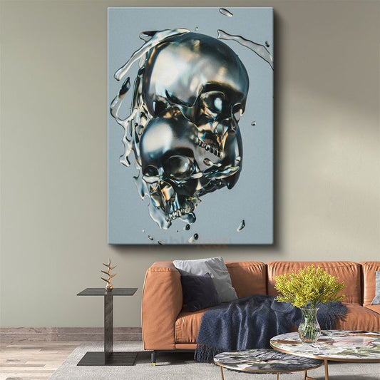 Metalik Kafataslar - Modern Sıvı Metal Sanat Kanvas Tablo