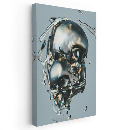 Metalik Kafataslar - Modern Sıvı Metal Sanat Kanvas Tablo