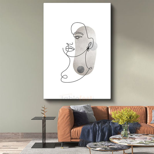 Tek Çizgi Portre - Minimalist Yüz Silueti Kanvas Tablo