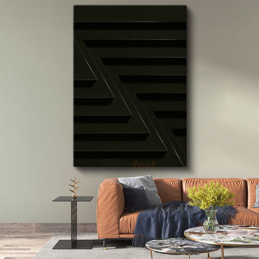 Karanlık Geometri - Minimalist Çizgiler ve Üçgenler Kanvas Tablo