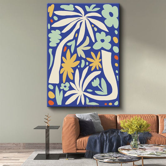Matisse Esintili Desenler - Mavi Zeminde Organik Formlar Kanvas Tablo