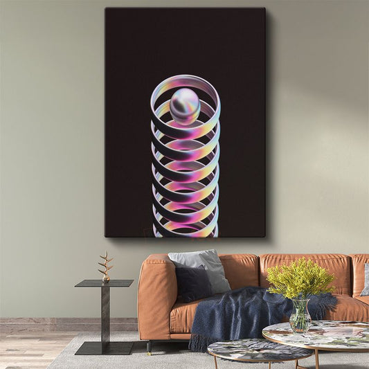 Holografik Spiral - Gökkuşağı Renkli 3D Geometrik Form Kanvas Tablo