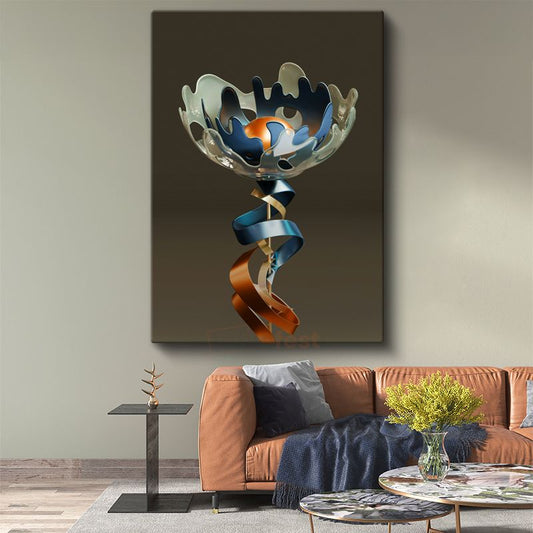 Metalik Heykel - Spiral Formlu Modern Sanat Objesi Kanvas Tablo