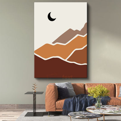 Gece Dağları - Minimalist Ay Işığı Kanvas Tablo