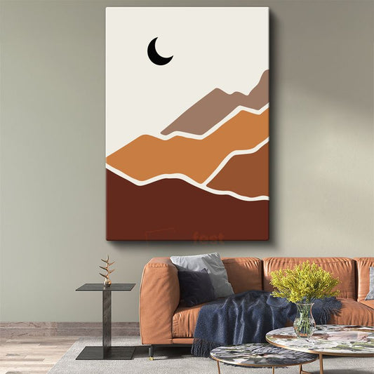 Gece Dağları - Minimalist Ay Işığı Kanvas Tablo