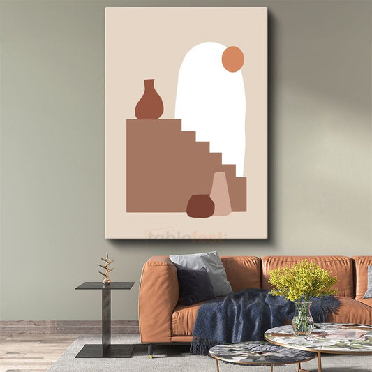 Geometrik Denge - Minimalist Kahverengi Şekiller Kanvas Tablo
