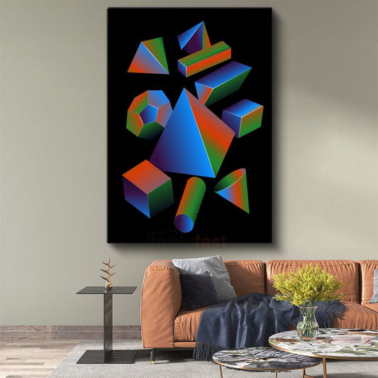 Geometrik Evren - Renkli 3D Şekiller Kompozisyonu Kanvas Tablo