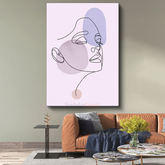 Tek Çizgi Portre - Minimalist Yüz Silueti Kanvas Tablo