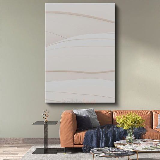 Minimalist Dalgalar - Zarif Bej Tonlarında Soyut Çizgiler Kanvas Tablo