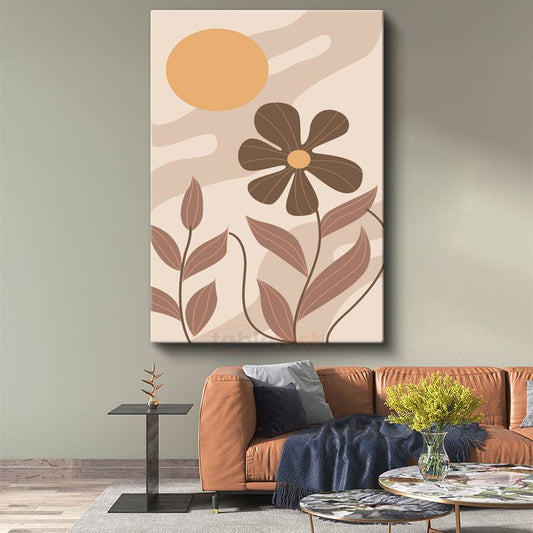 Bohem Çiçek - Sıcak Tonlarda Minimalist Botanik Kanvas Tablo