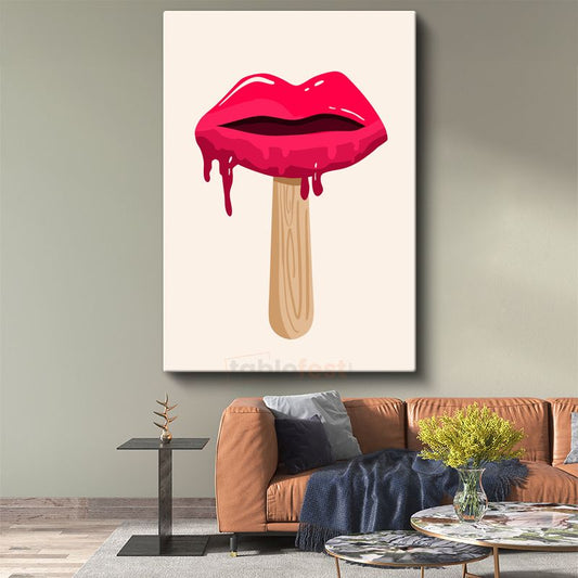 Dudak Dondurma - Pop Art Tarzı Eğlenceli Kanvas Tablo