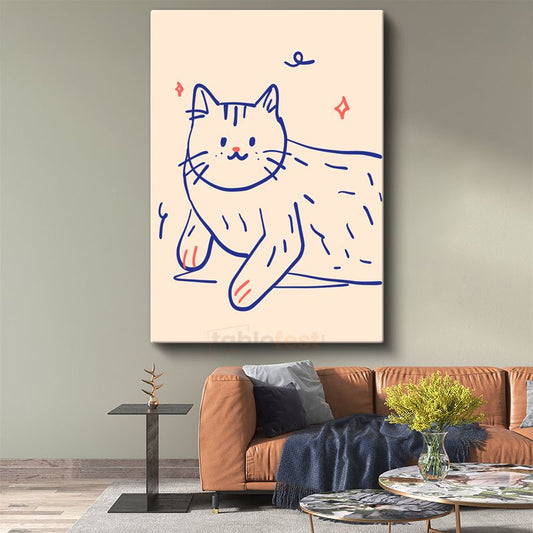 Sevimli Dostluk - Minimalist Kedi İllüstrasyonu Kanvas Tablo