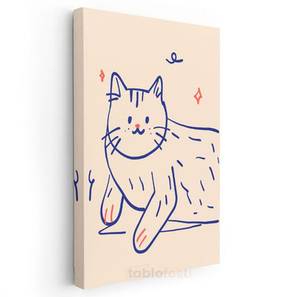Sevimli Dostluk - Minimalist Kedi İllüstrasyonu Kanvas Tablo