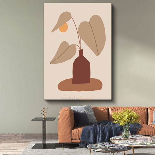 Botanik Sadelik - Minimalist Yaprak Kompozisyonu Kanvas Tablo
