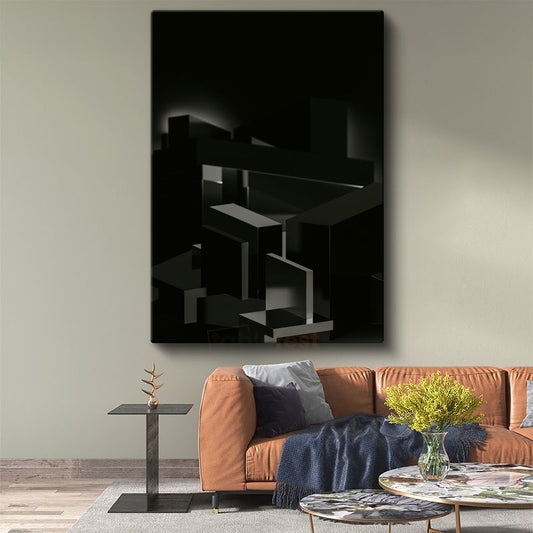 Geometrik Mimari - Siyah Küpler Minimalist Kompozisyon Kanvas Tablo