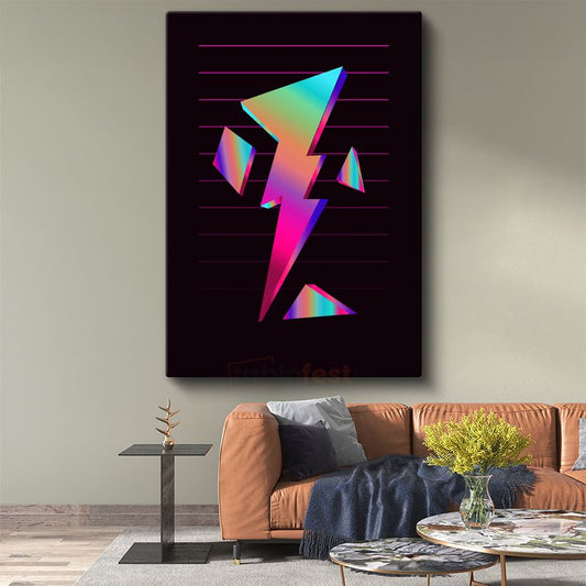 Neon Şimşek - Retro Geometrik Tasarım Kanvas Tablo