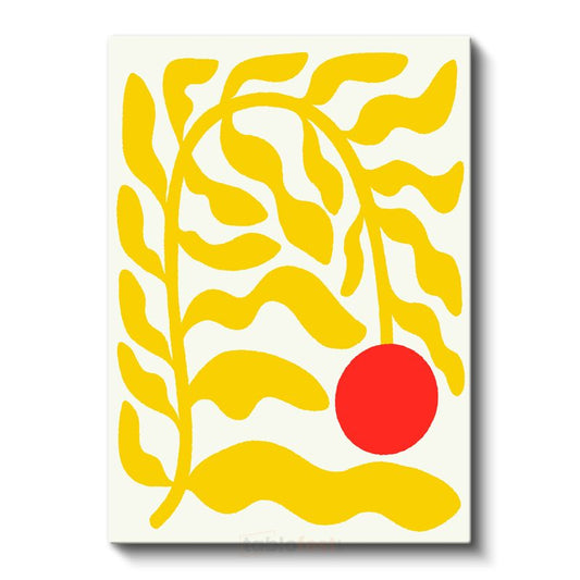 Sarı Dalgalar - Minimalist Kırmızı Daire Kanvas Tablo