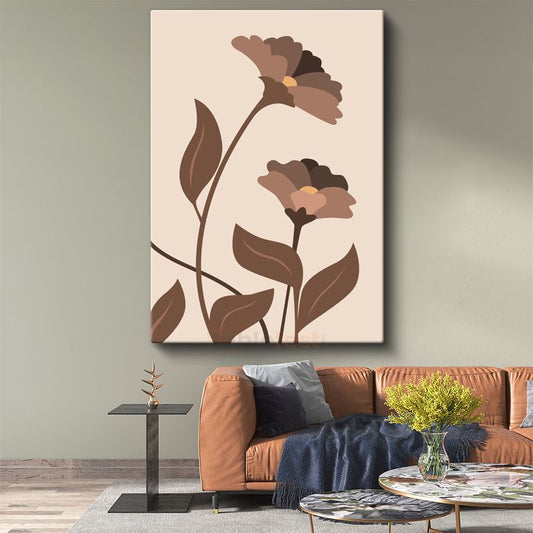 Kahverengi Çiçekler - Minimalist Botanik İllüstrasyon Kanvas Tablo