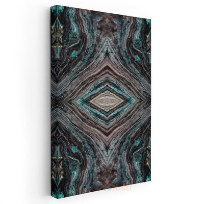 Mineral Simetrisi - Turkuaz ve Kahve Tonlarında Geometrik Desen Kanvas Tablo