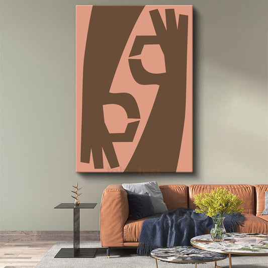 Minimalist Portre - Kahverengi ve Pembe Tonlarında Soyut Yüz Kanvas Tablo