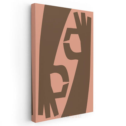 Minimalist Portre - Kahverengi ve Pembe Tonlarında Soyut Yüz Kanvas Tablo