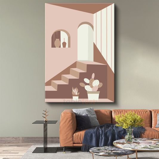 Geometrik Mimari - Toprak Tonları Minimalist Mekan Kanvas Tablo
