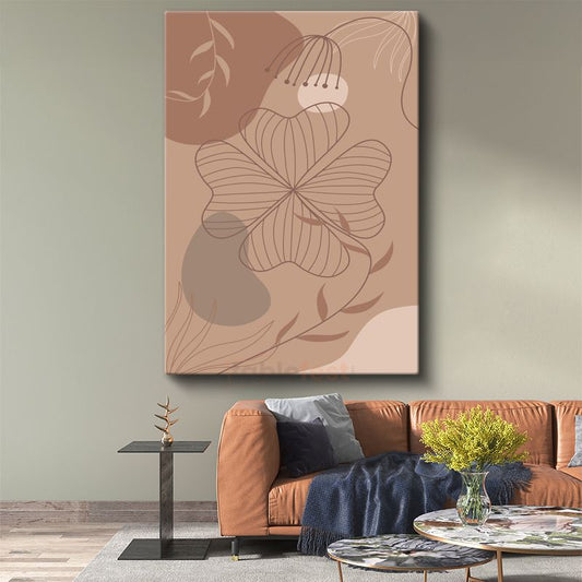 Çizgisel Botanik - Bej Tonları Minimalist Çiçek Kanvas Tablo