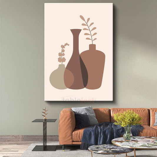 Geometrik Vazolar - Kahverengi Tonlarında Minimalist Kompozisyon Kanvas Tablo