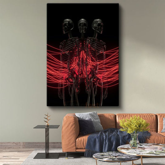 Neon İskeletler - Kırmızı Işıklı Gotik Kanvas Tablo