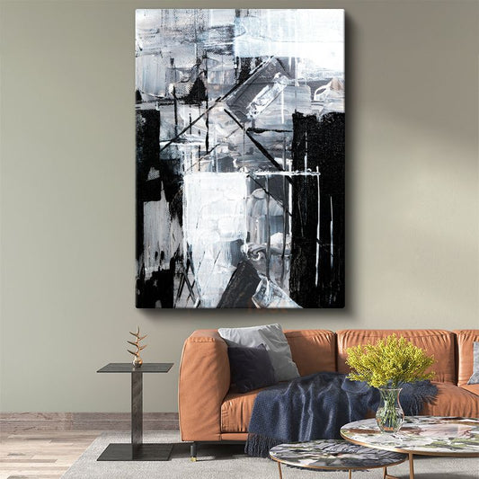 Geometrik Kontrast - Siyah Beyaz Minimalist Çizgiler Kanvas Tablo