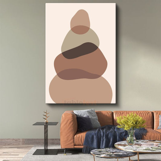 Organik Denge - Kahverengi Minimalist Formlar Kanvas Tablo