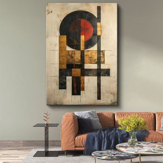Bauhaus Etkisi - Geometrik Formlar ve Kırmızı Daire Kanvas Tablo