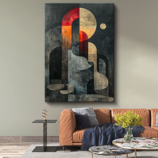 Modern Geometri - Yarım Daireler ve Çizgisel Formlar Kanvas Tablo