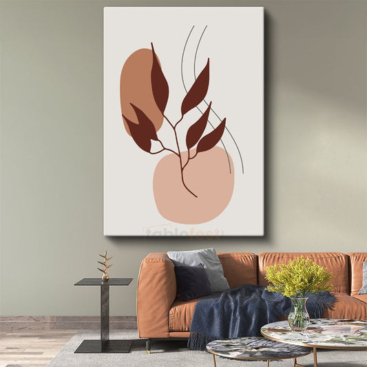 Botanik Harmoni - Minimalist Yaprak Desenleri Kanvas Tablo