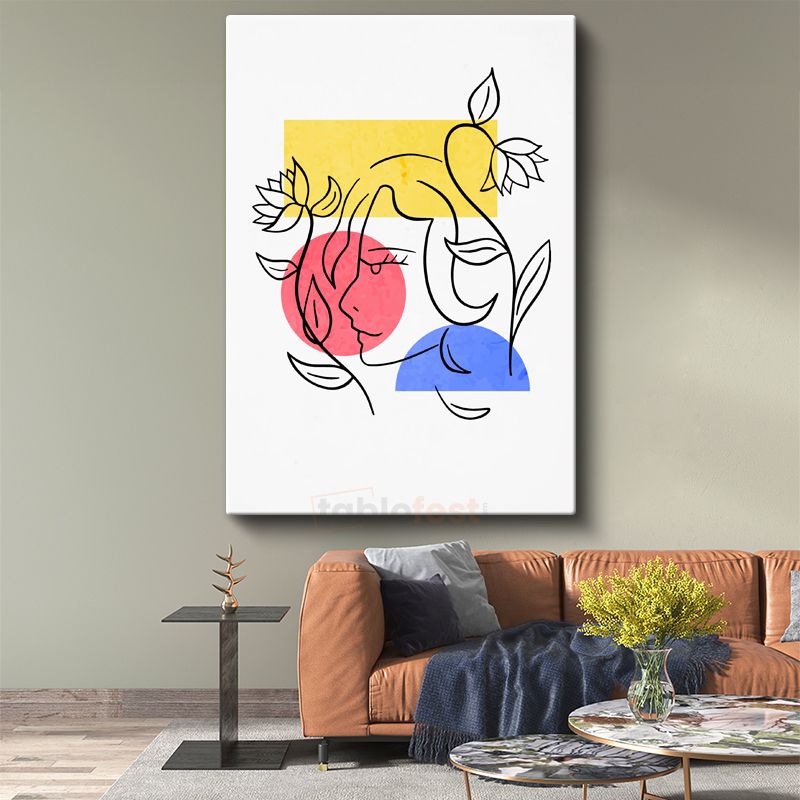 Yaprak Harmonisi - Minimalist Çizgilerle Kadın Profili Kanvas Tablo