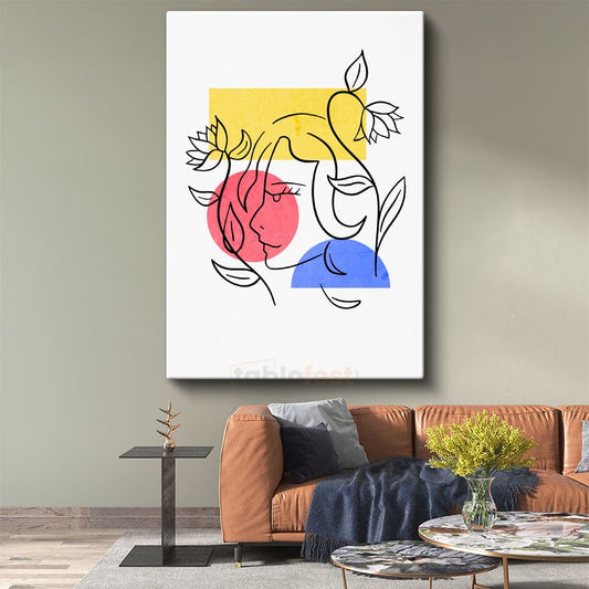 Yaprak Harmonisi - Minimalist Çizgilerle Kadın Profili Kanvas Tablo