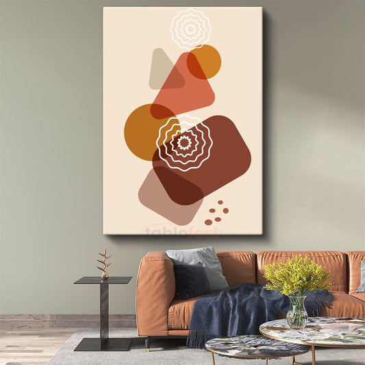 Toprak Tonları - Mandala Desenli Soyut Geometri Kanvas Tablo