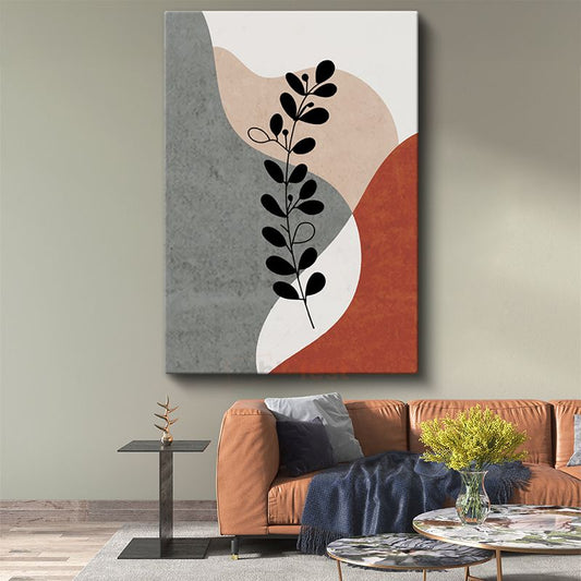 Botanik Doku - Soyut Dalgalarla Minimalist Bitki Motifi Kanvas Tablo