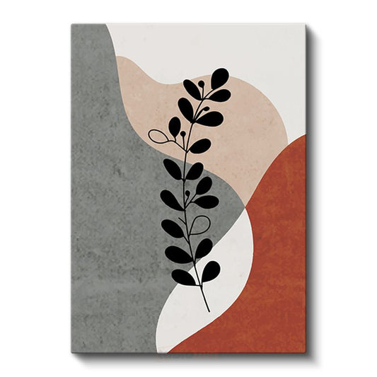 Botanik Doku - Soyut Dalgalarla Minimalist Bitki Motifi Kanvas Tablo