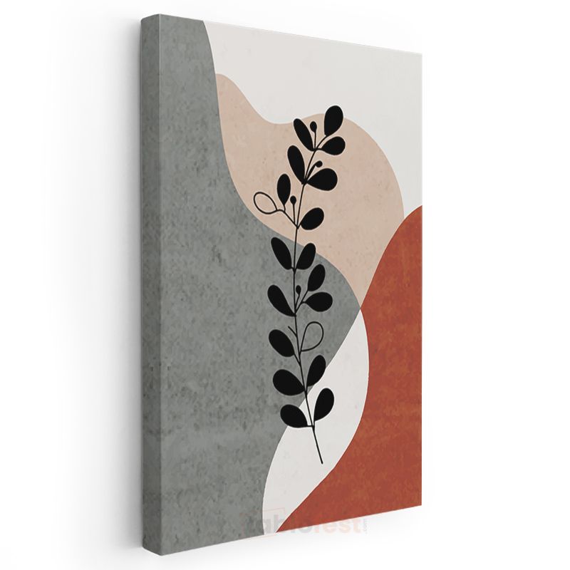 Botanik Doku - Soyut Dalgalarla Minimalist Bitki Motifi Kanvas Tablo
