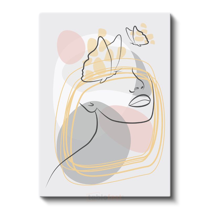 Çizgisel Portre - Kelebekli Minimalist Soyut Tasarım Kanvas Tablo