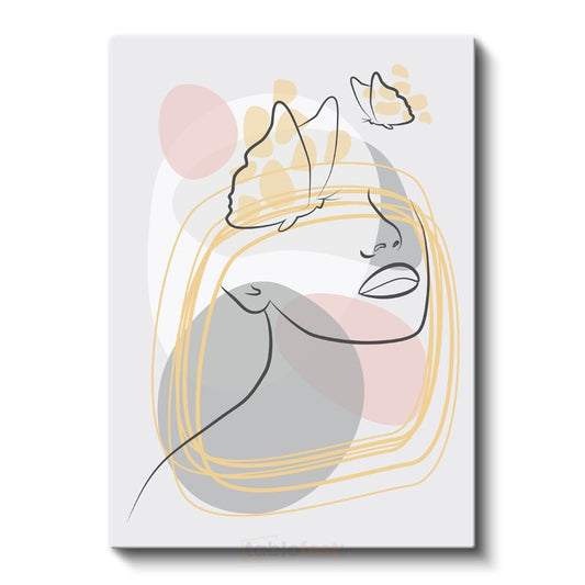 Çizgisel Portre - Kelebekli Minimalist Soyut Tasarım Kanvas Tablo