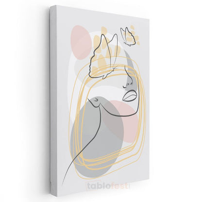 Çizgisel Portre - Kelebekli Minimalist Soyut Tasarım Kanvas Tablo