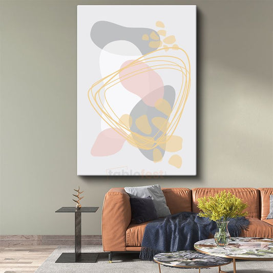 Geometrik Soyutlama - Altın Çizgilerle Pastel Kompozisyon Kanvas Tablo